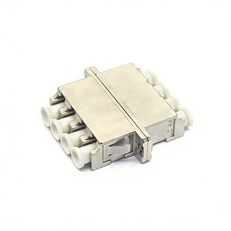 Metal Case LC UPC Quadruplex Fiber Optic Adapter with Flange