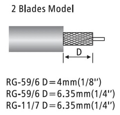 Bule constructie uit één stuk, twee messen, model coax-coaxkabelsnijderstripper