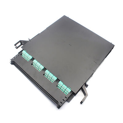 19 inch 1U 2U 4U 144F MPO-LC glasvezel patch panel met cassette - Ultra-hoge dichtheid, dubbele spoorontwerp, ABS MPO module